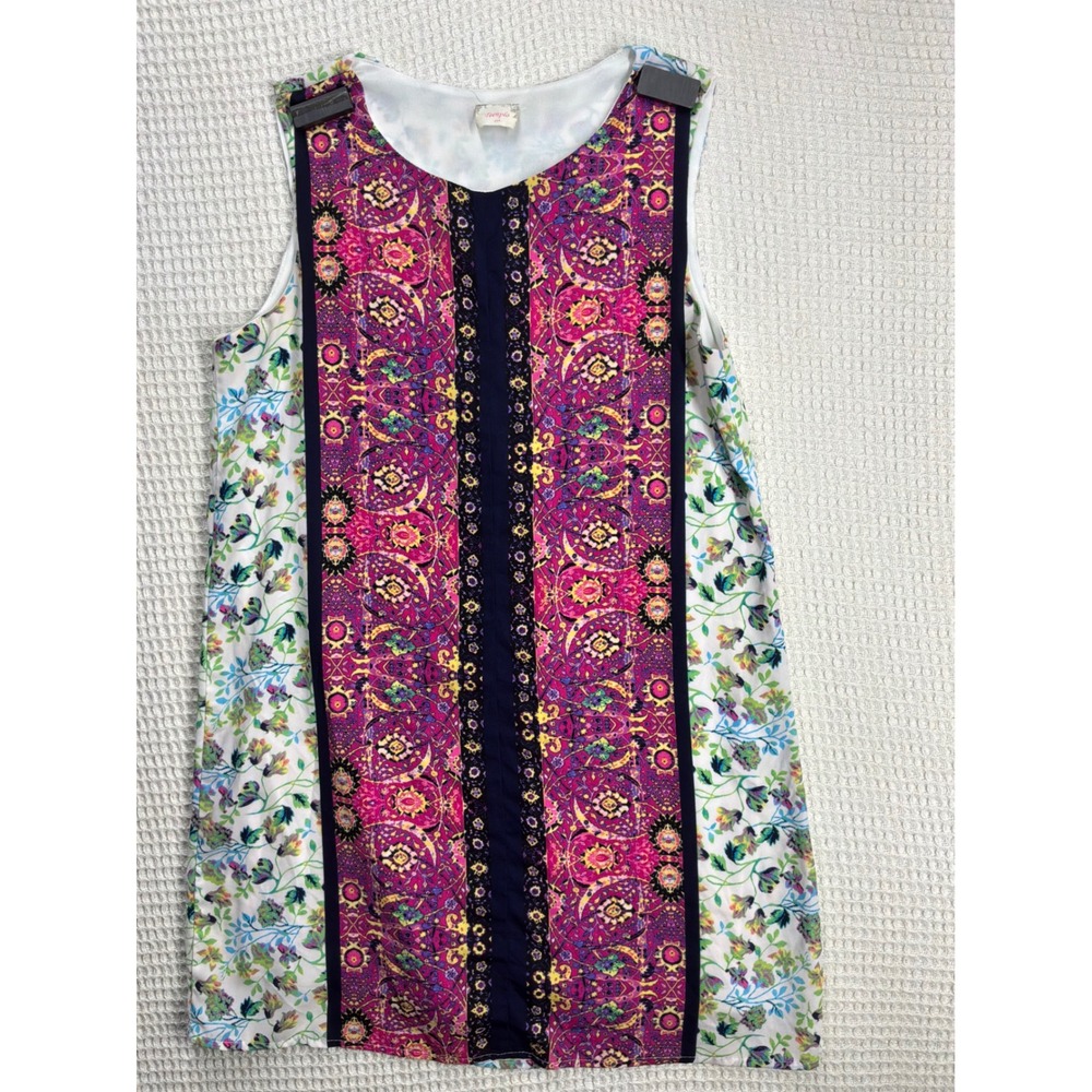 Boho Womens Teenplo Mixed Paisley Floral Shift Dress M Multicolor D2479